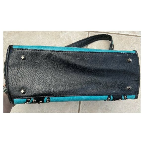 Women's Western Purse, Conceal And Carry Teal Black Bling, Country Glam Handbag - Picture 8 of 8